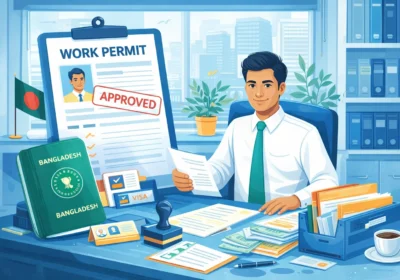 Processing work permit in office