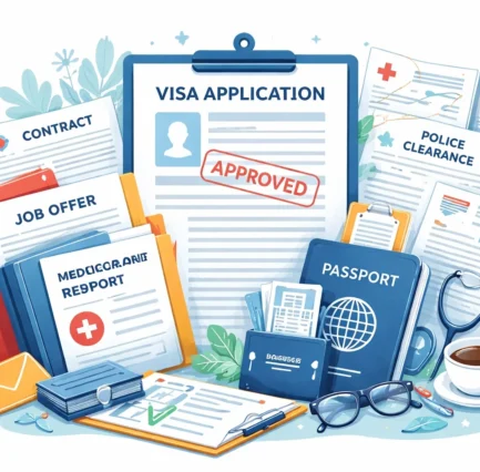 Work visa application essentials on display Work visa application essentials on display